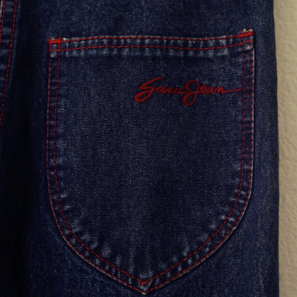 VINTAGE Authentic Rare Sara Jean Dark Wash Red Stitch High Waist Sparkle Jeans